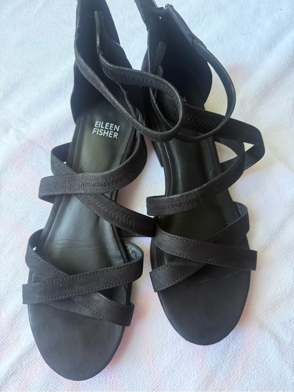 Eileen Fisher Eva Black Multi-Strap Leather Sandals